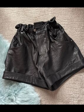 GRLFRND Black High-Waist Faux Leather Paperbag Shorts